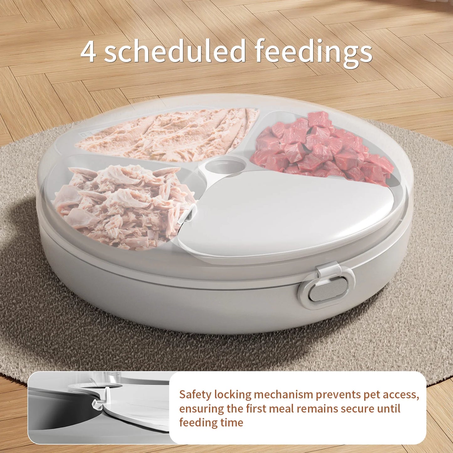 Automatic Cat Feeder – Refrigerated Wet & Dry Food Dispenser with 4 Timed Meals, 2 Ice Packs, White