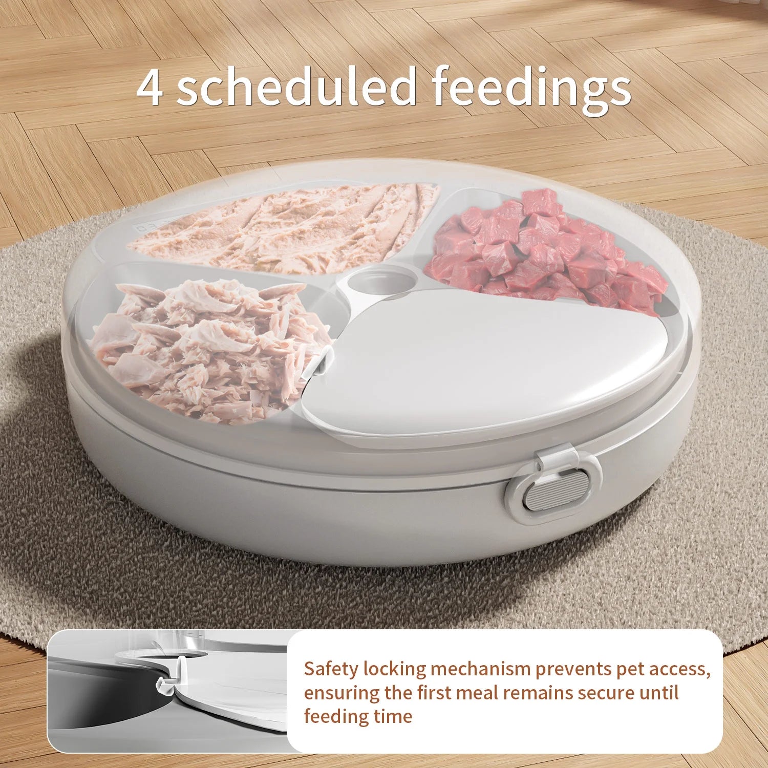 Automatic Cat Feeder – Refrigerated Wet & Dry Food Dispenser with 4 Timed Meals, 2 Ice Packs, White