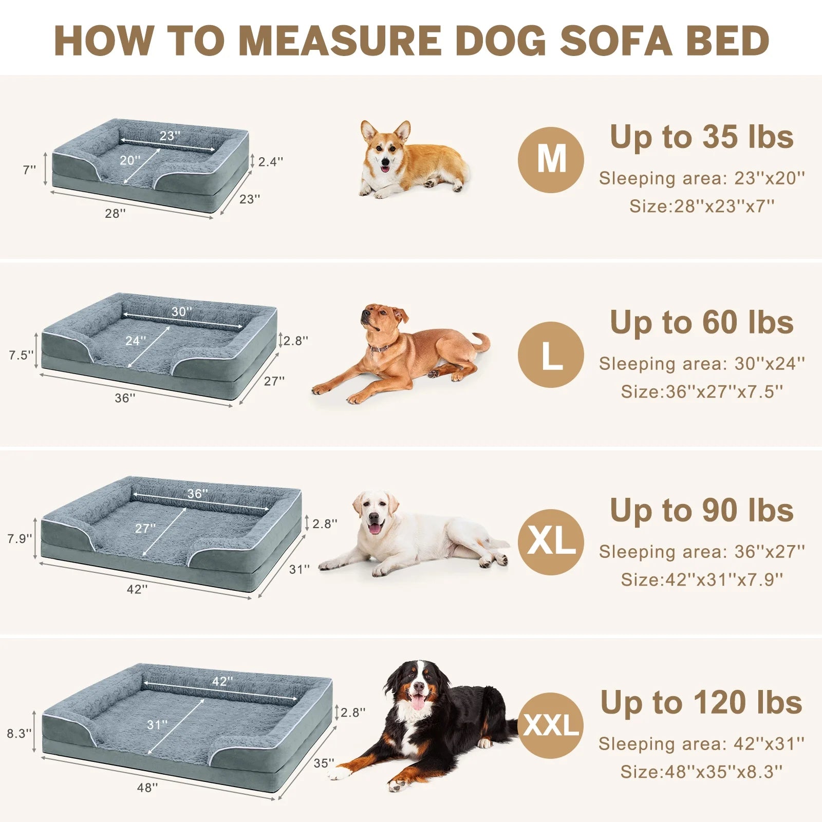 Extra-Large Orthopedic Dog Bed – Waterproof Sofa Bed with Non-Slip Base and Removable Washable Cover, Gray (M–XXL)