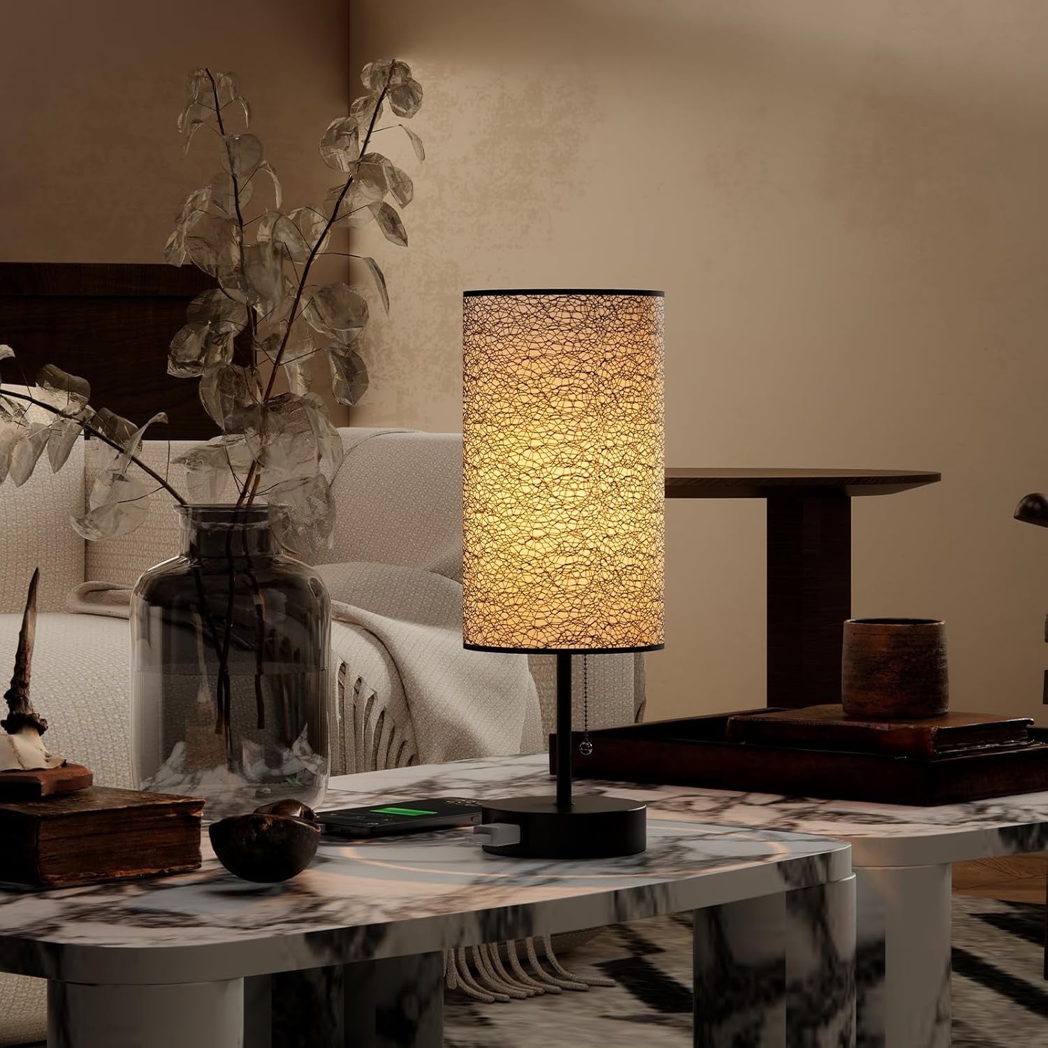 Table Lamp for Bedroom – Nightstand Lamp with Soft Ambient Lighting