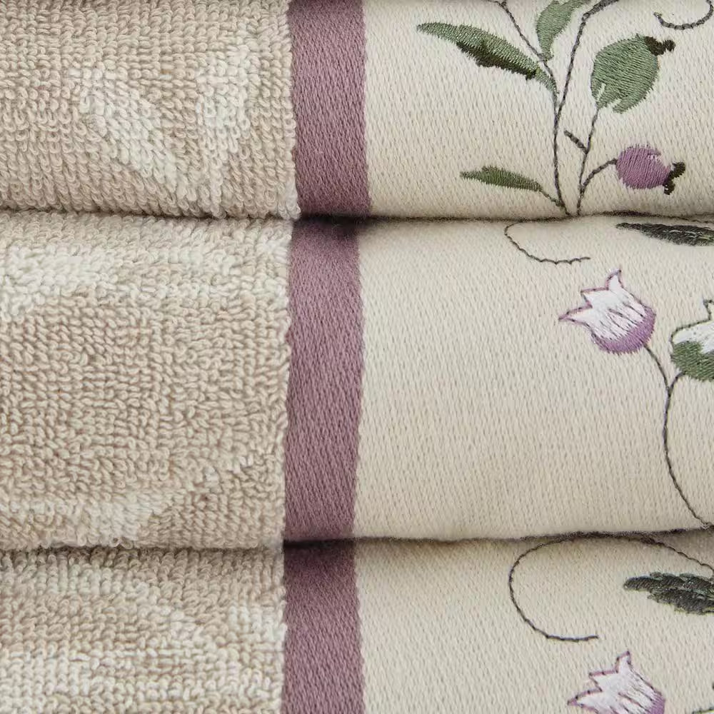 Belle 6-Piece Purple Embroidered Jacquard Cotton Bath Towel Set – Luxury Bathroom Towels