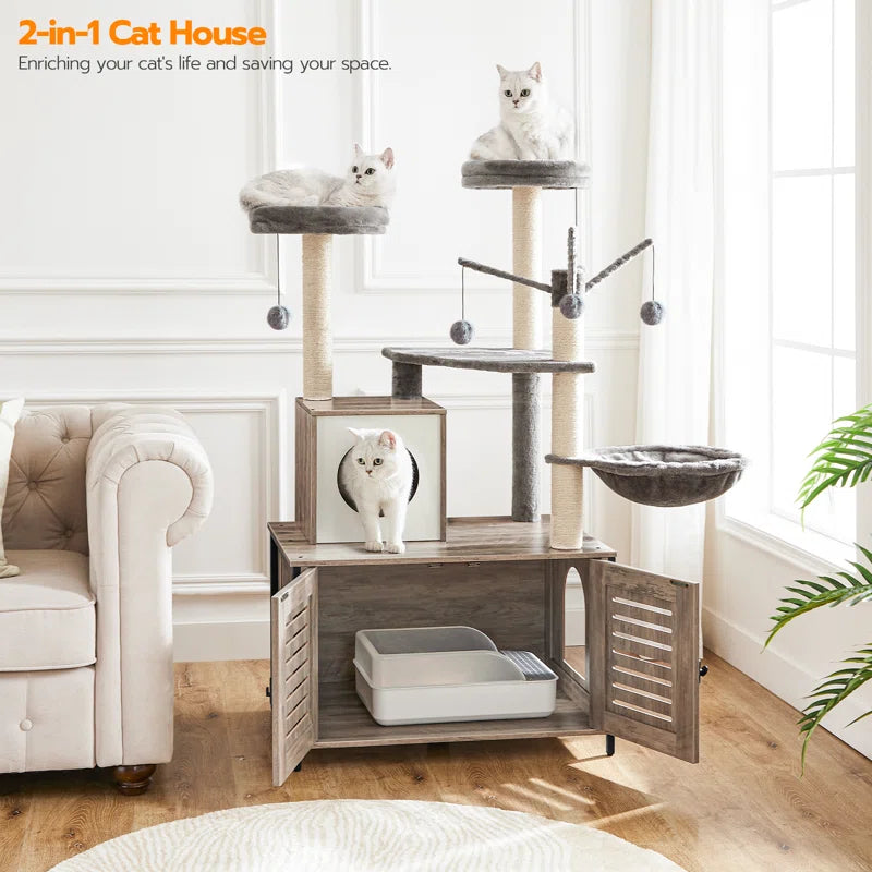 Burslem 52" Cat Tree with Litter Box Enclosure – Multi-Level Cat Tower for Climbing, Lounging & Scratching