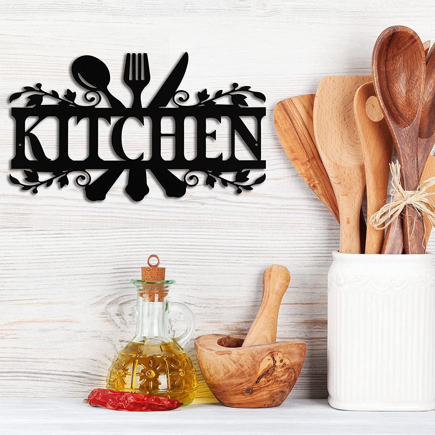 Black Metal Kitchen Sign – Rustic Farmhouse Wall Decor, 14" x 8.8"