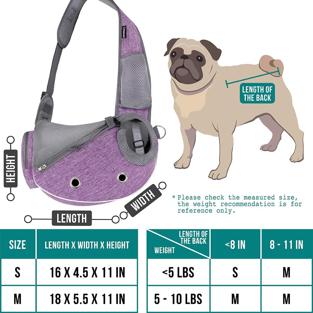 Dog Sling Carrier – Adjustable Crossbody Pet Sling for Small Dogs & Cats, Purple