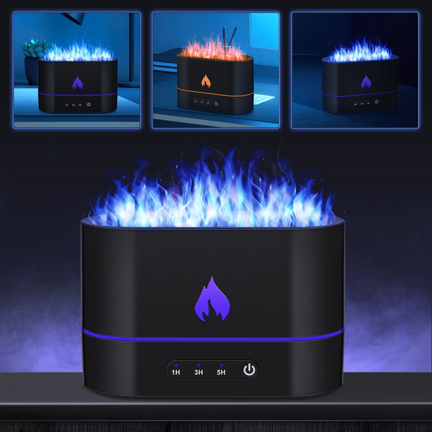 LED Flame Humidifier & Essential Oil Diffuser – Noiseless Aroma Mist with 3 Timer Modes, Auto Shut-Off