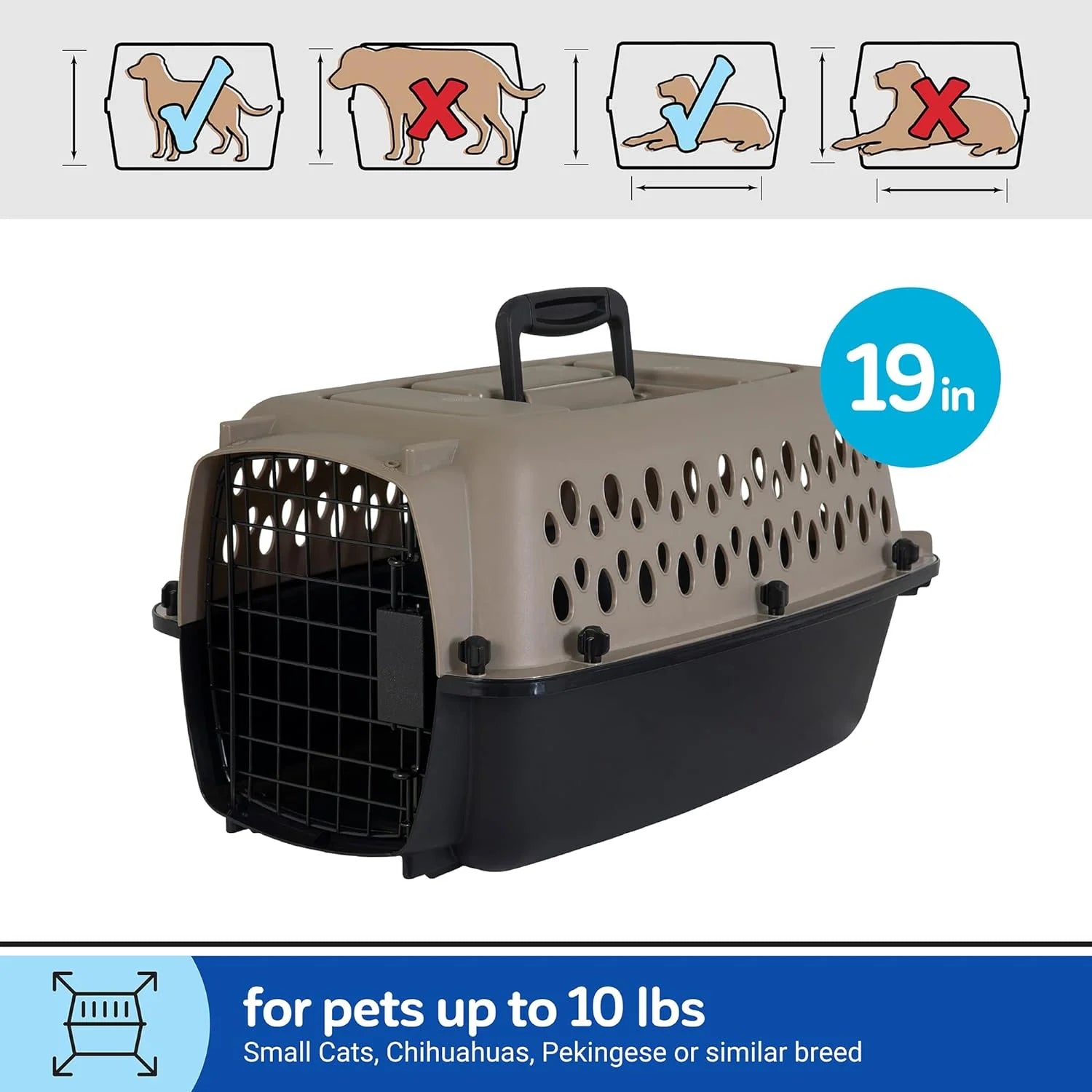 Portable Hard-Sided Dog Kennel – Travel Carrier with Metal Door, Black & Grey, for Pets up to 10 lbs