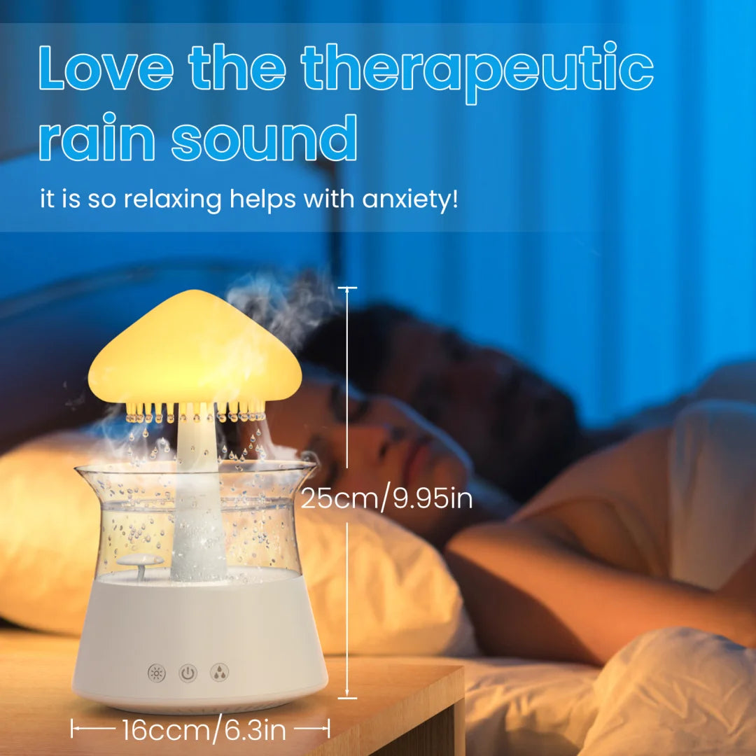 Cloud Rain Humidifier with Remote – Water Drip White Noise Lamp, Mushroom Design
