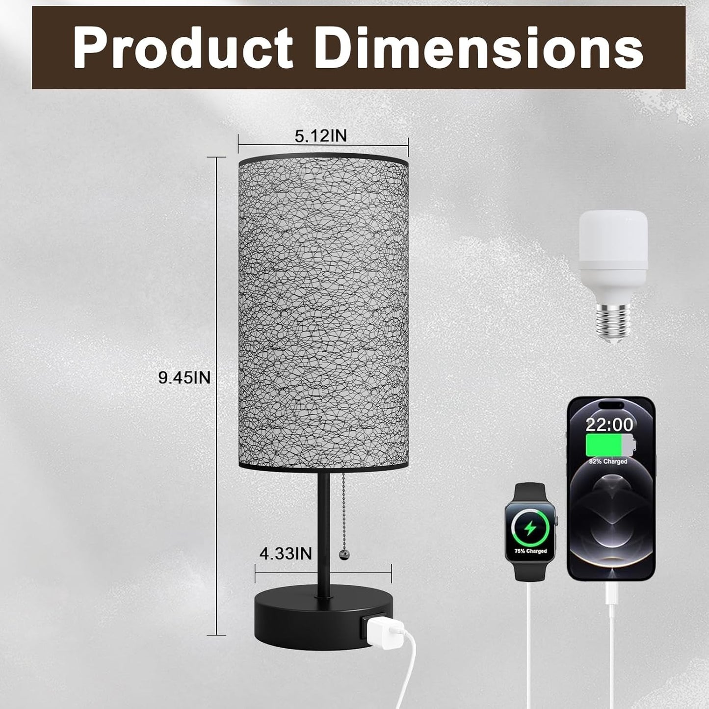 Table Lamp for Bedroom – Nightstand Lamp with Soft Ambient Lighting