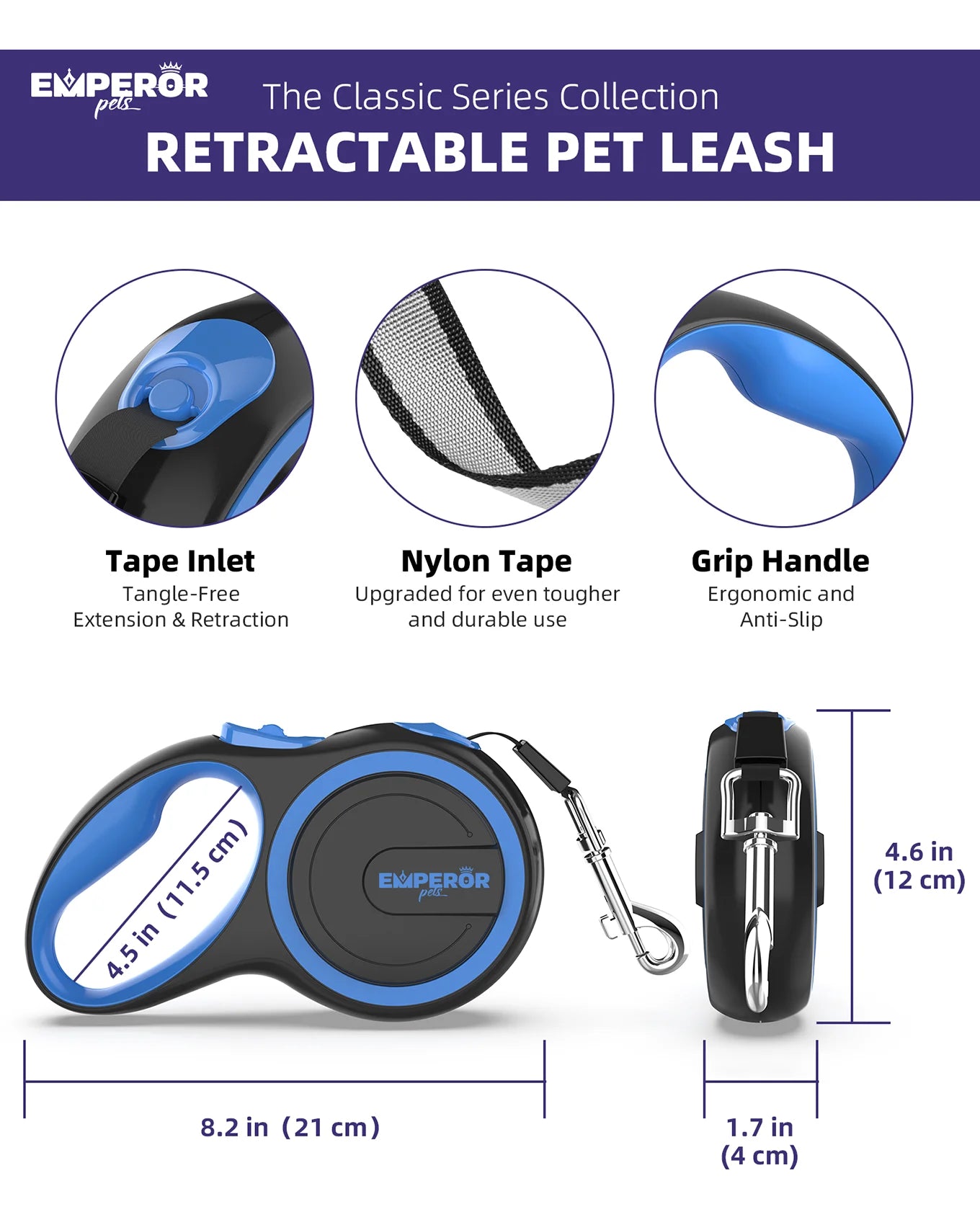 16 Ft Retractable Dog Leash for Small Dogs – Heavy-Duty Leash for Pets up to 44 lbs, Blue