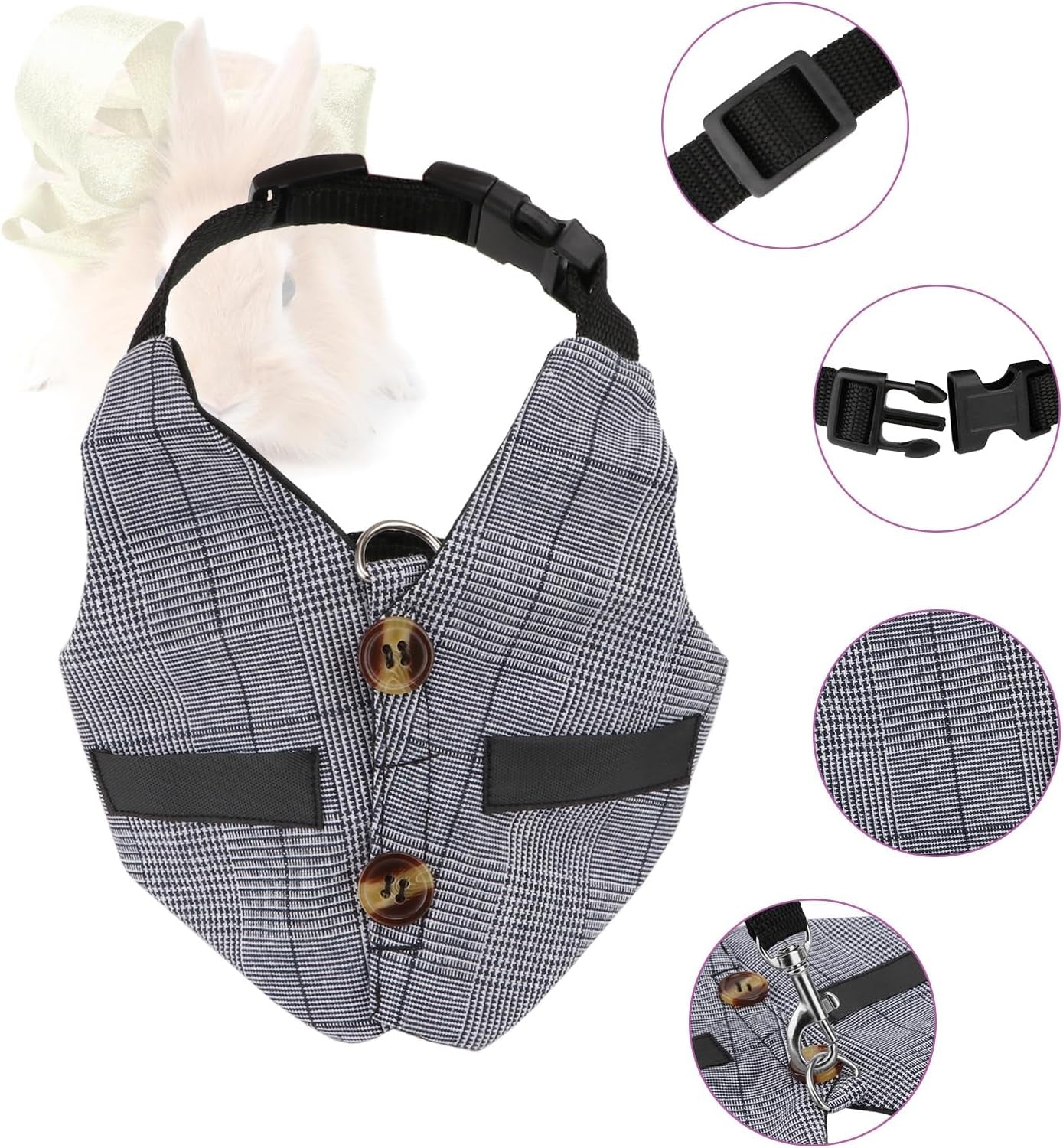 Rabbit Vest Harness & Leash Set – Adjustable Formal Suit Style for Bunnies, Kittens & Small Animals (Small)