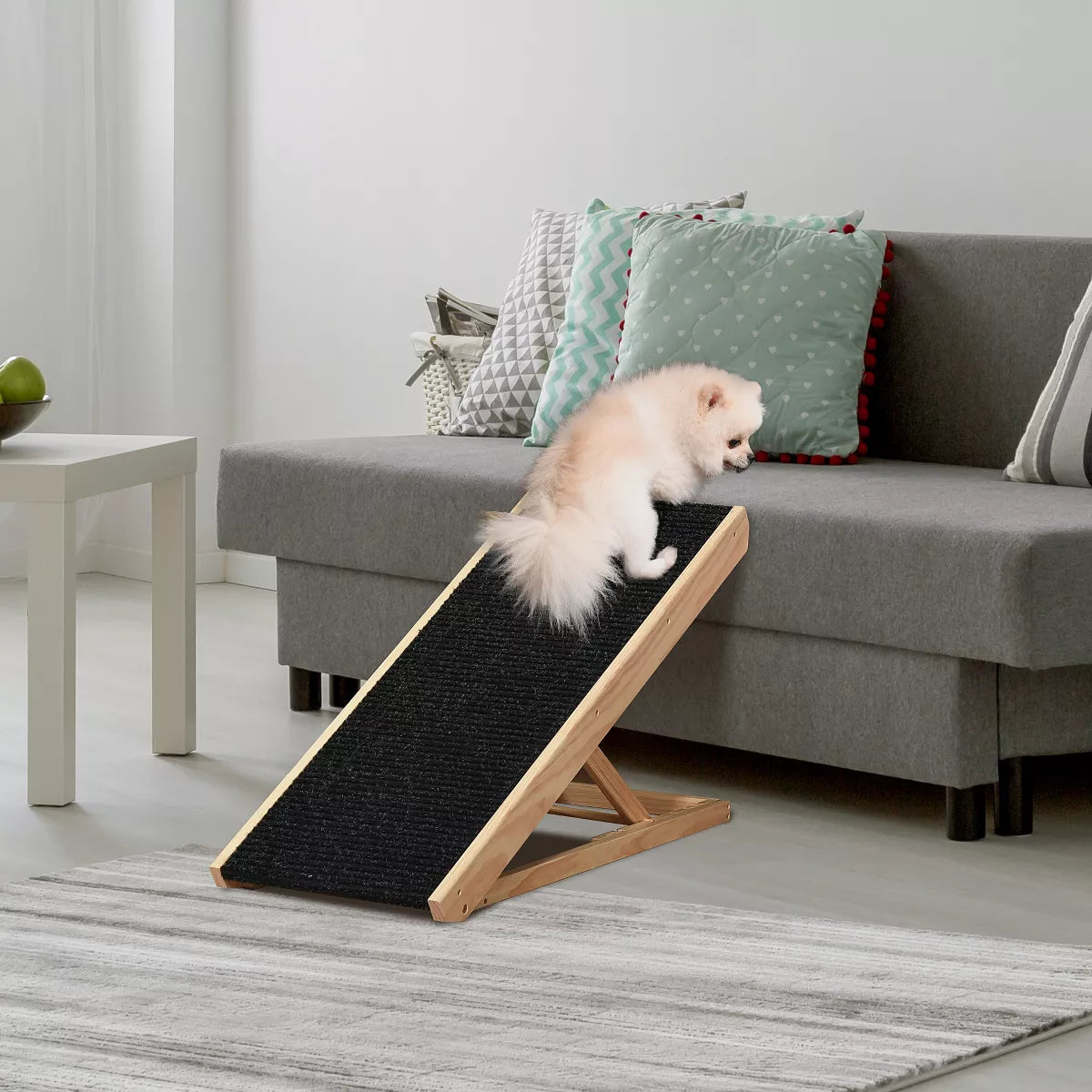Pawhut Elevated Pet Ramp – Foldable & Height-Adjustable Ramp for Dogs and Cats, Non-Slip Finish, Pine/Black, 35.5" L x 16" W x 24" H
