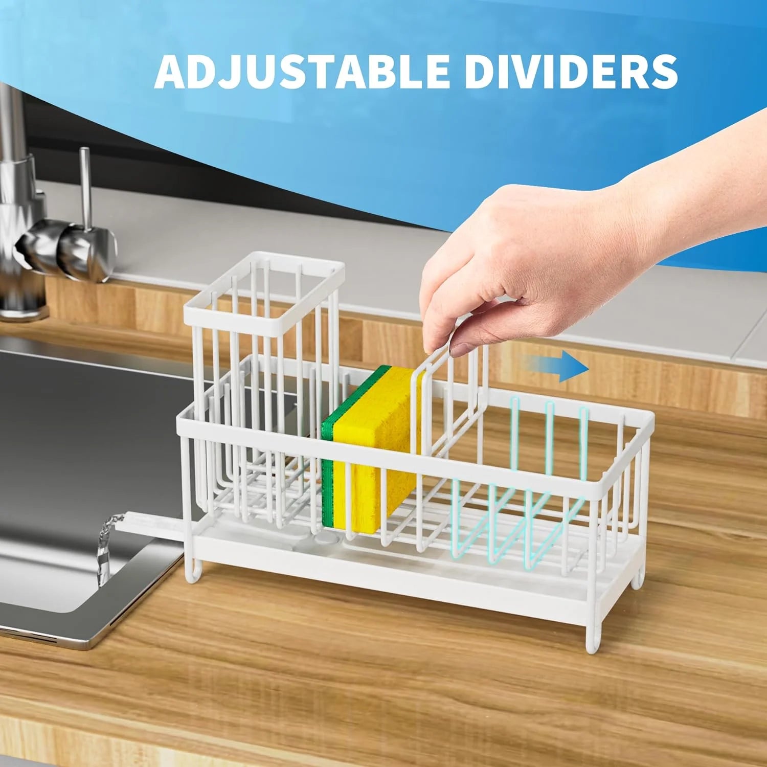 White Sink Caddy – Rust-Resistant Kitchen Sponge Holder & Sink Organizer