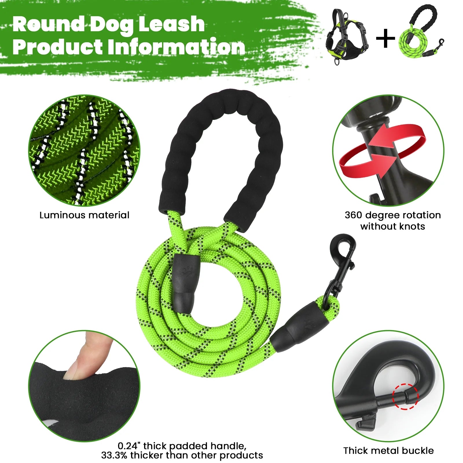 Dog Harness & Leash Set – No-Pull Reflective Adjustable Padded Vest Harness with Handle for Small to Large Dogs