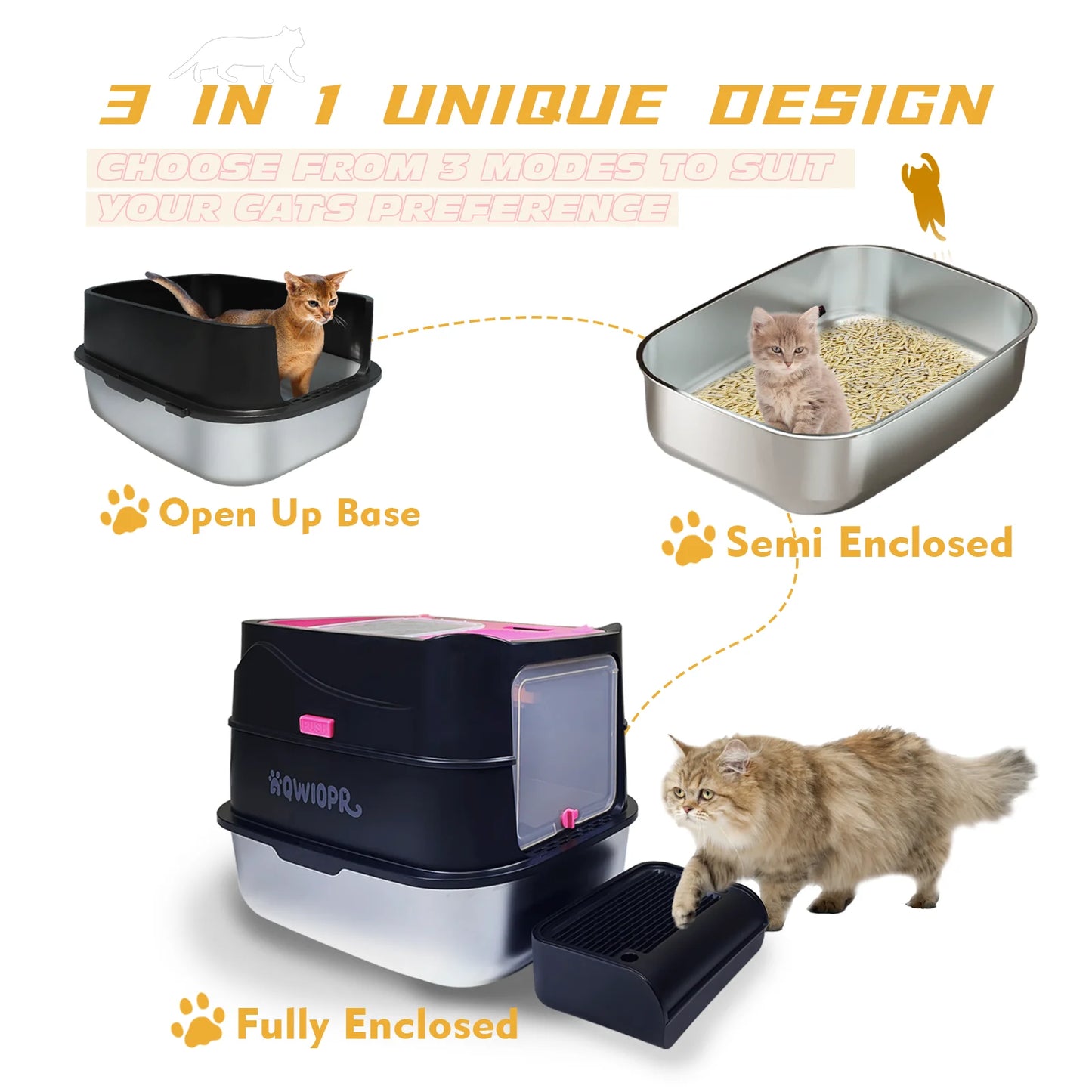 Extra Large Stainless Steel Enclosed Cat Litter Box – Odor-Resistant & Easy Clean, Gray