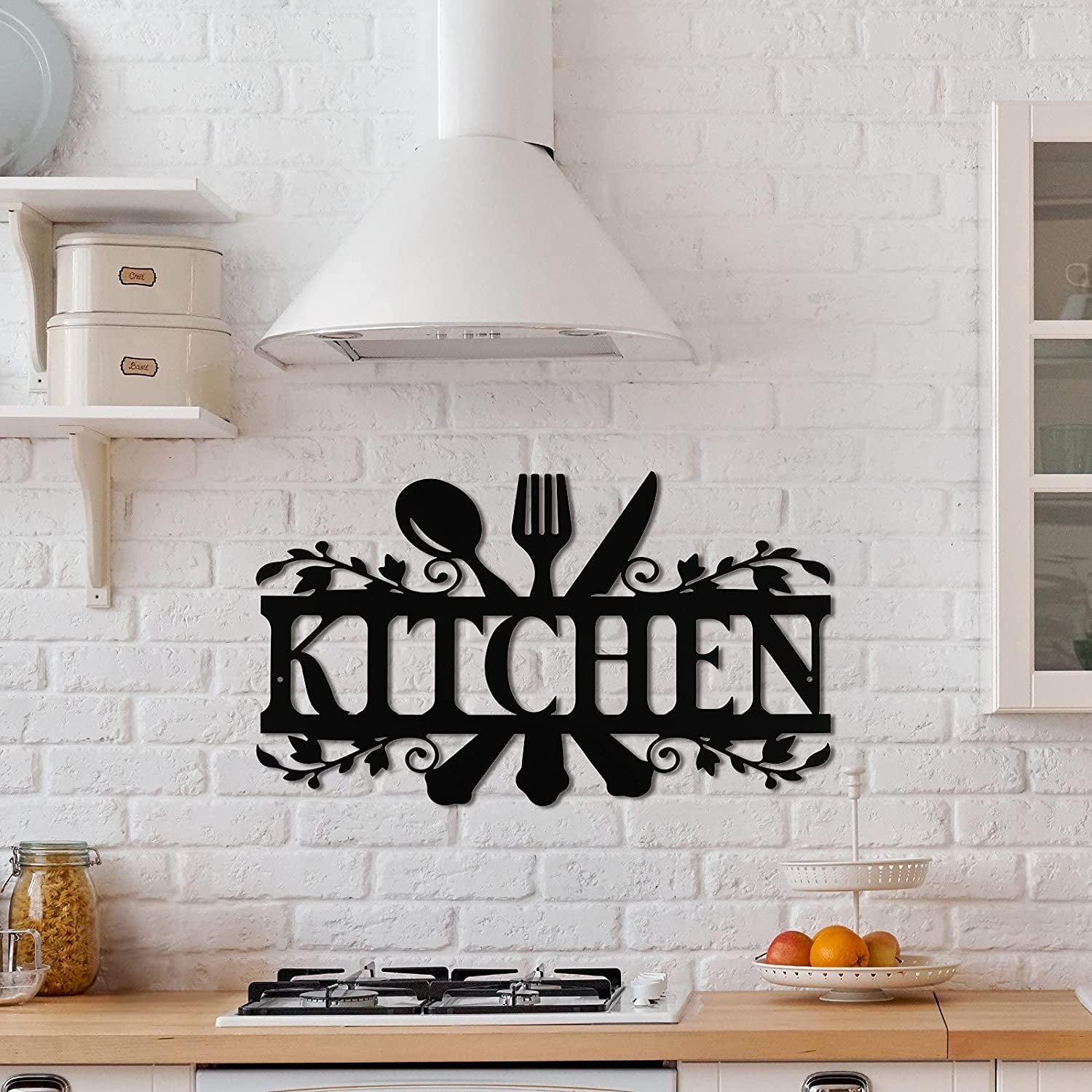 Black Metal Kitchen Sign – Rustic Farmhouse Wall Decor, 14" x 8.8"