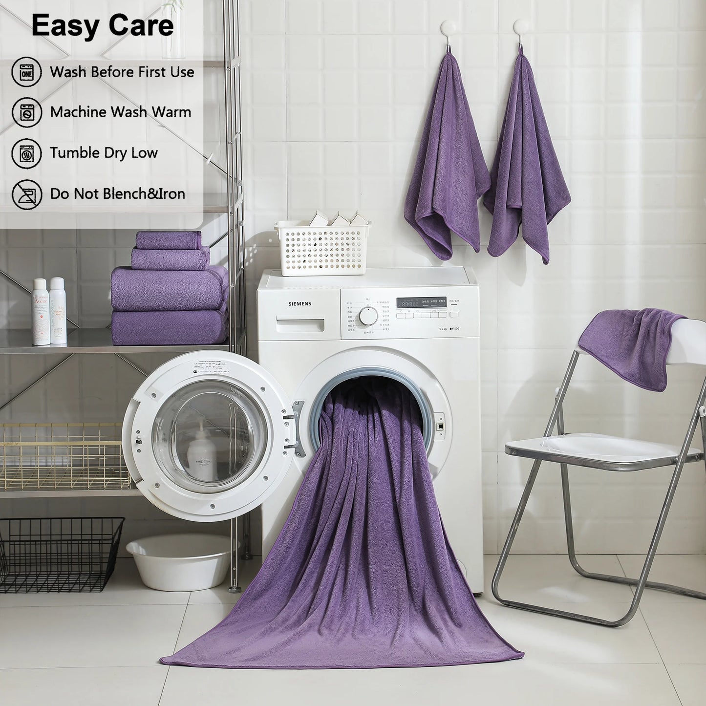 8-Piece Oversized Plush Towel Set – 700 GSM Soft & Cozy, Dark Purple