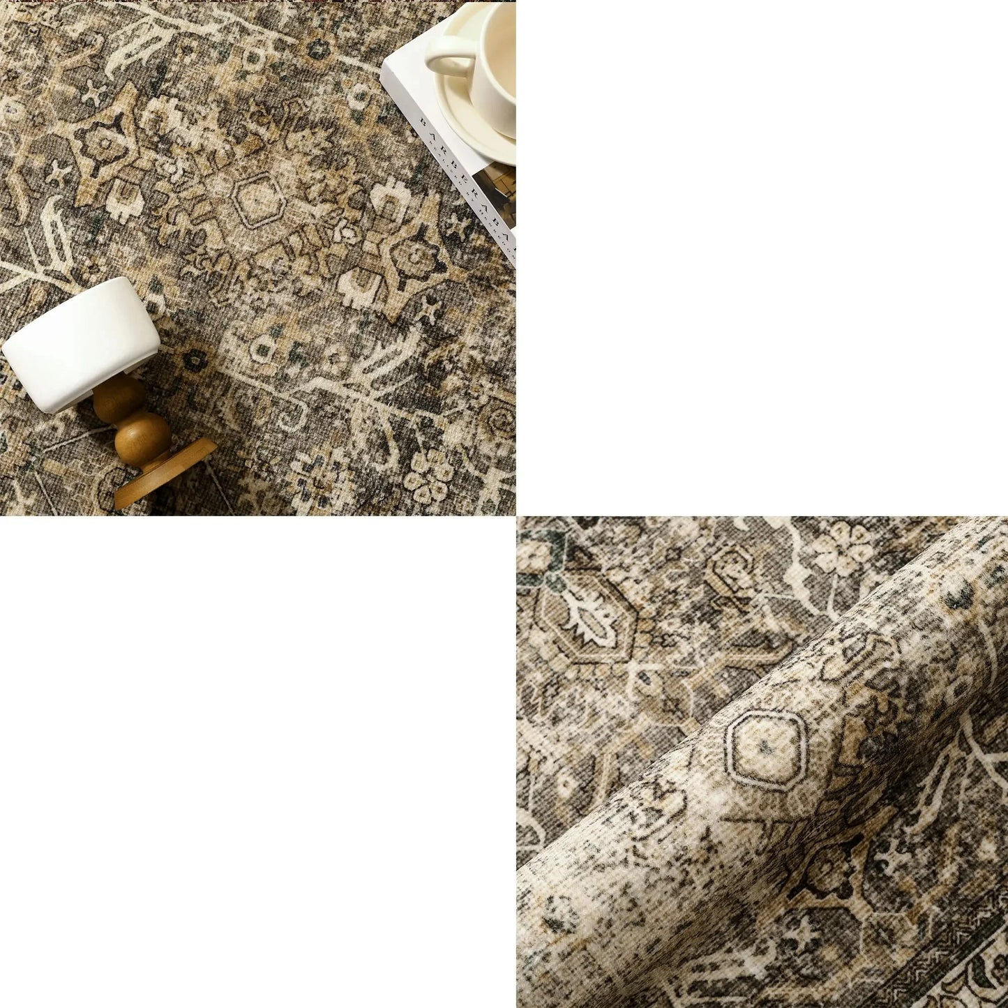 Large Vintage Oriental Area Rug – 10' x 12' Brown Distressed Non-Slip Rug