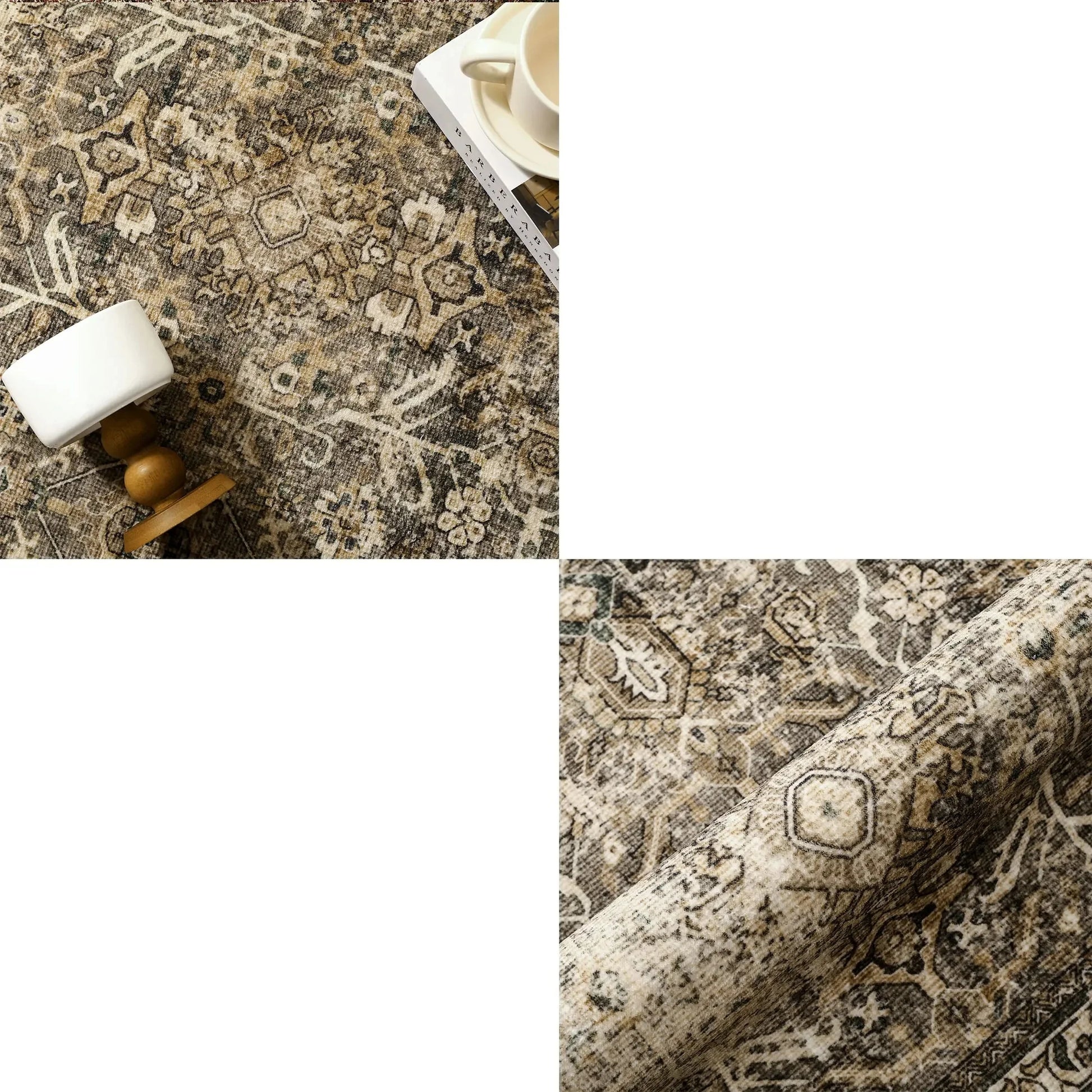 Large Vintage Oriental Area Rug – 10' x 12' Brown Distressed Non-Slip Rug