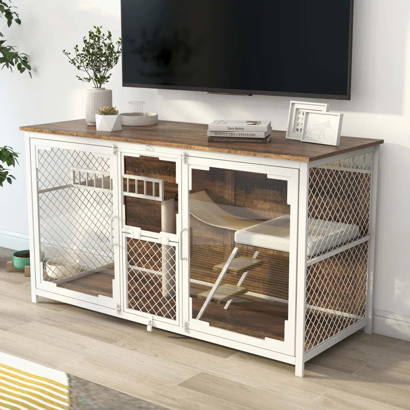 Dietzel Wooden Cat Cage & TV Stand – Multi-Functional Cat House Furniture