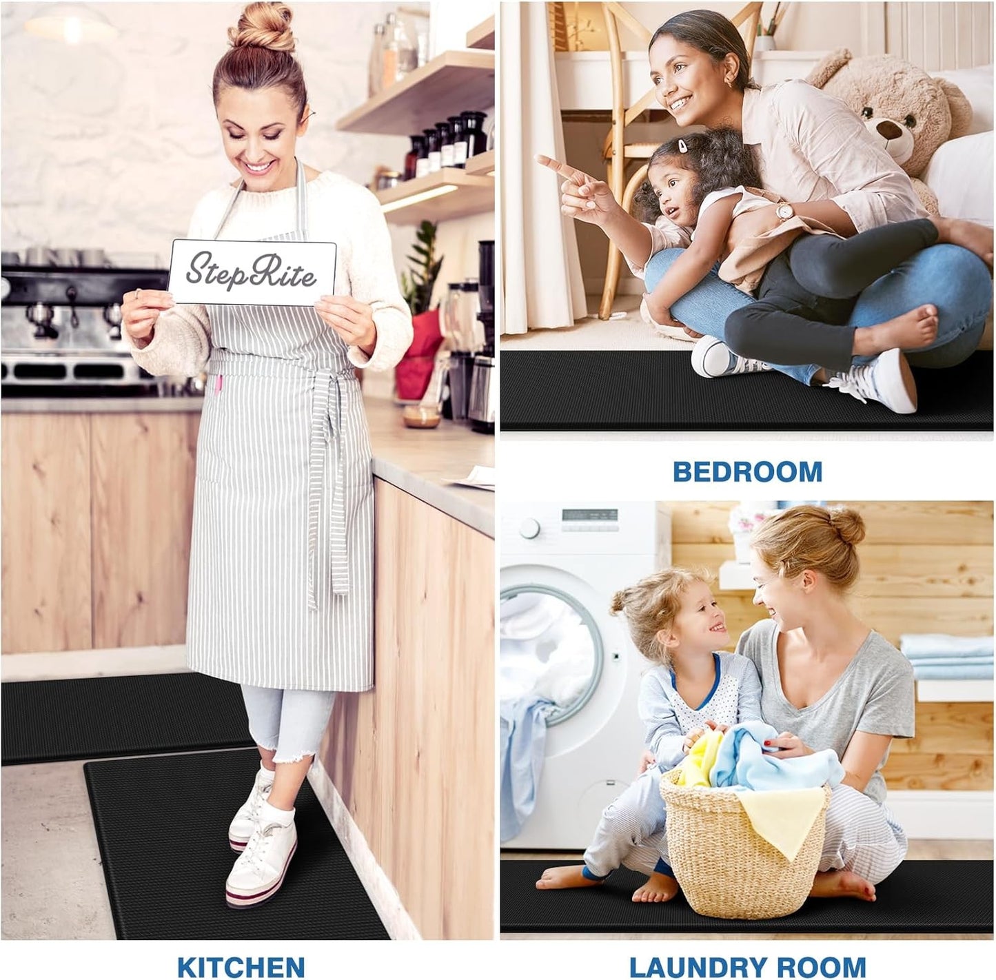 Steprite Anti-Fatigue Kitchen Mats – 2-Pack Cushioned Kitchen Rugs