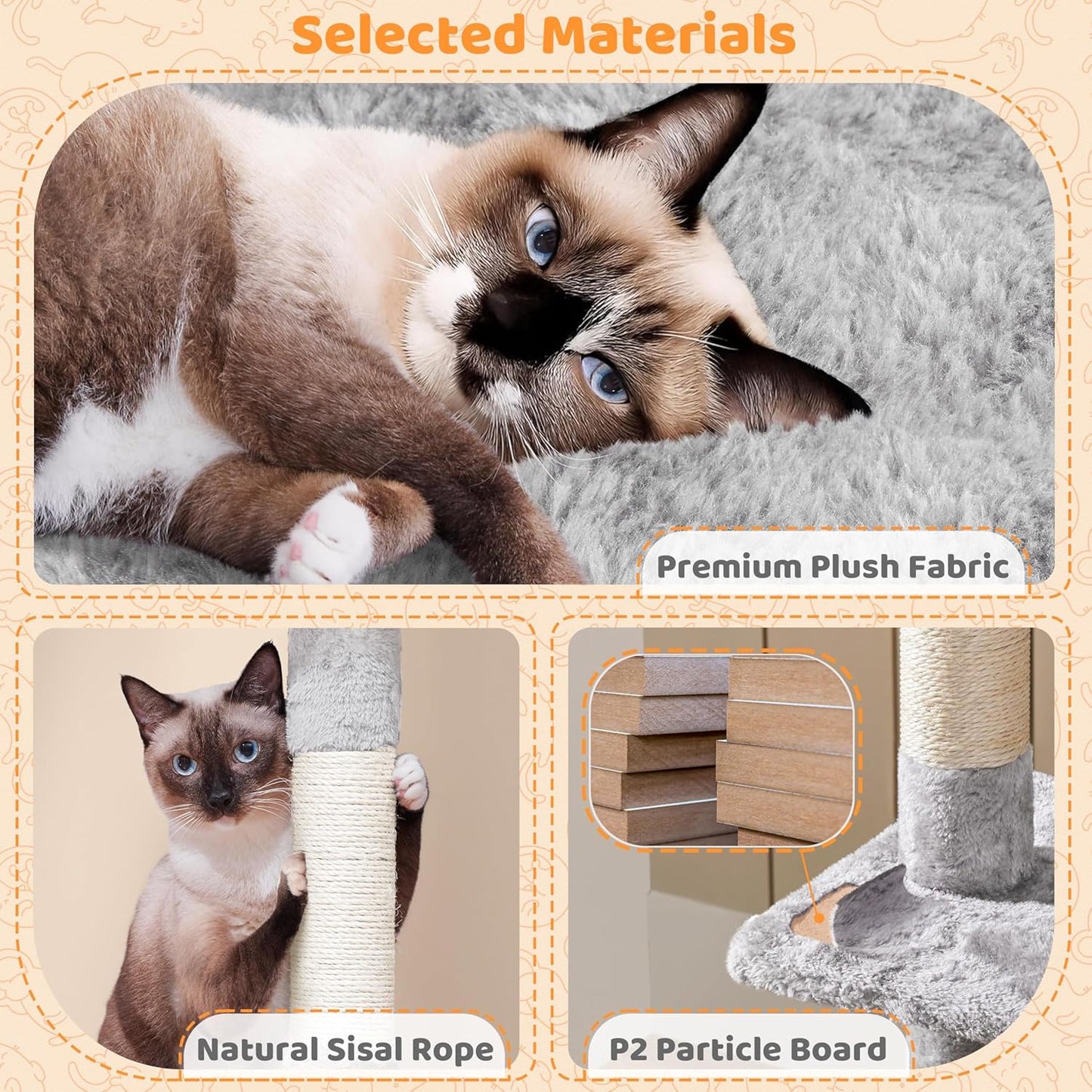 53.5" Cat Tree Playhouse – Indoor Tower with Sisal Scratching Posts, Condo & Perches, Light Gray