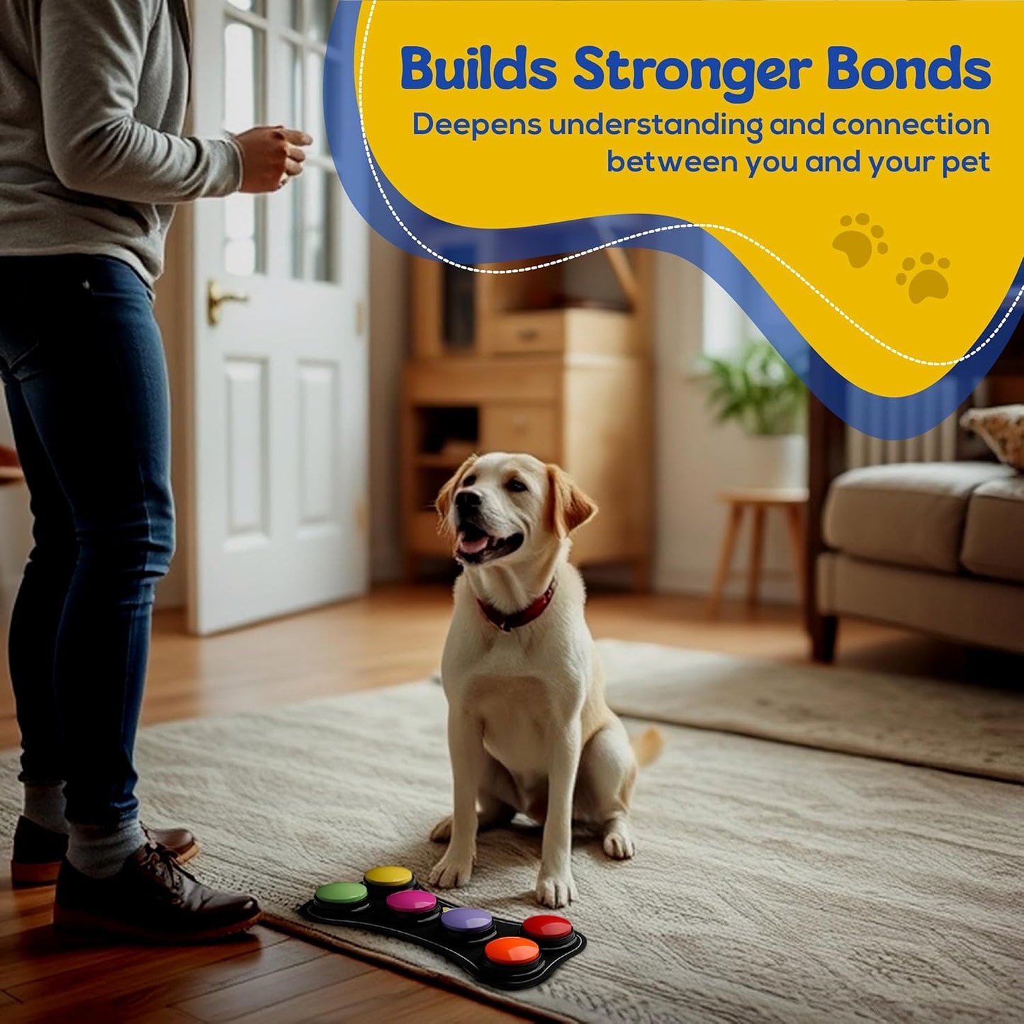 Talking Dog Buttons – 6-Pack Recordable Communication Buttons with Mat & Clicker, Clear Sound, Training Guide & Custom Stickers