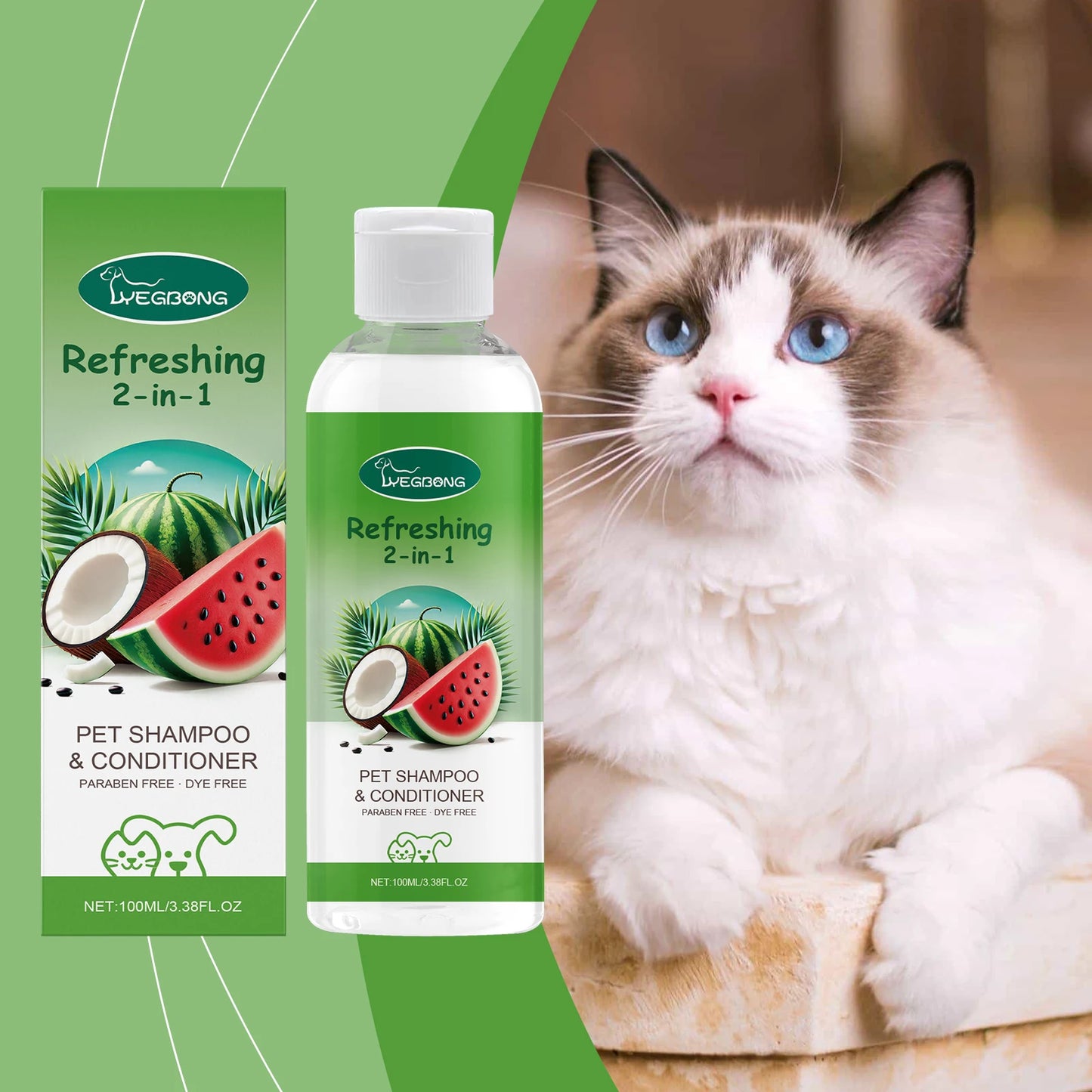 Yegbong 2-in-1 Pet Shampoo & Conditioner – Refreshing Watermelon Scent, 100ml | Smooth Fur, Relieve Itching & Clean Skin