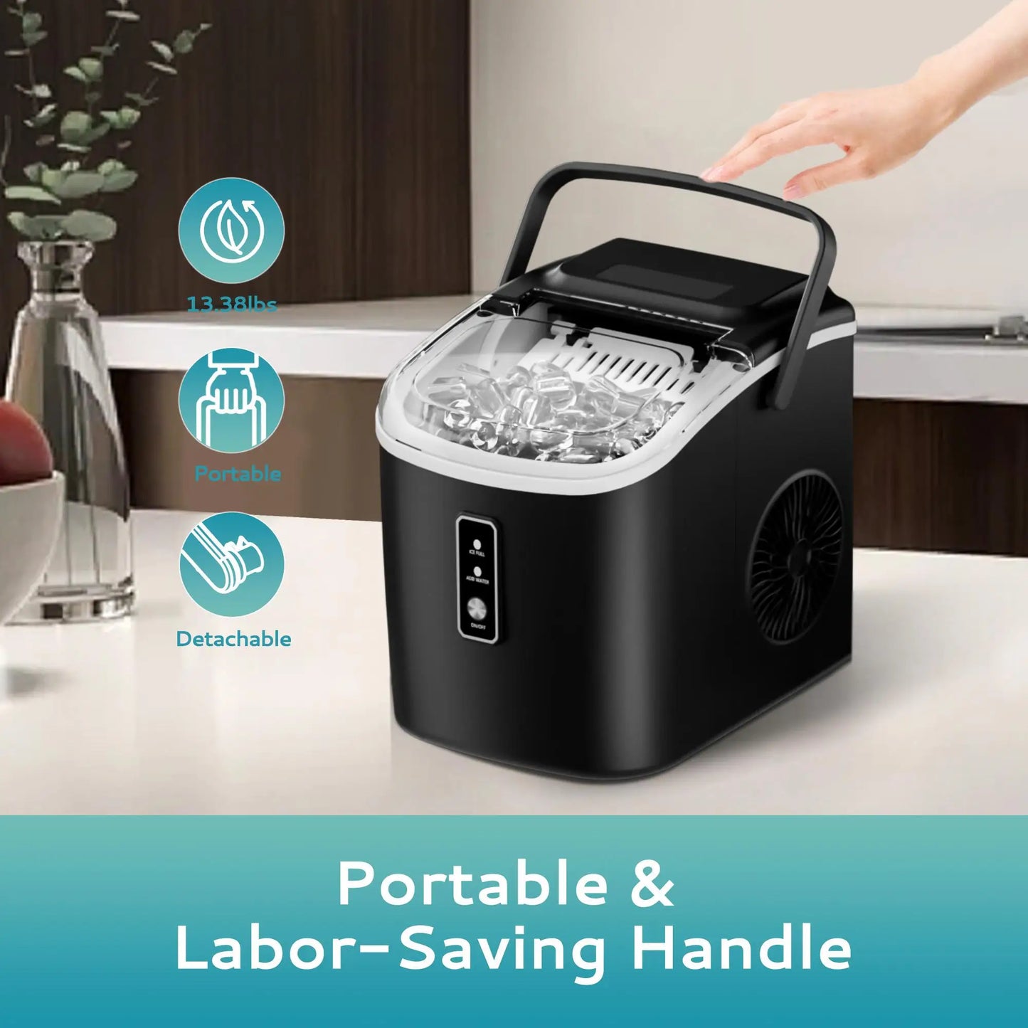ICYGLEE Portable Ice Maker Machine – 9 Ice Cubes in 6 Minutes, 26.5 lbs/Day, Auto-Cleaning Countertop Ice Machine for Home, Kitchen, Camping & Parties