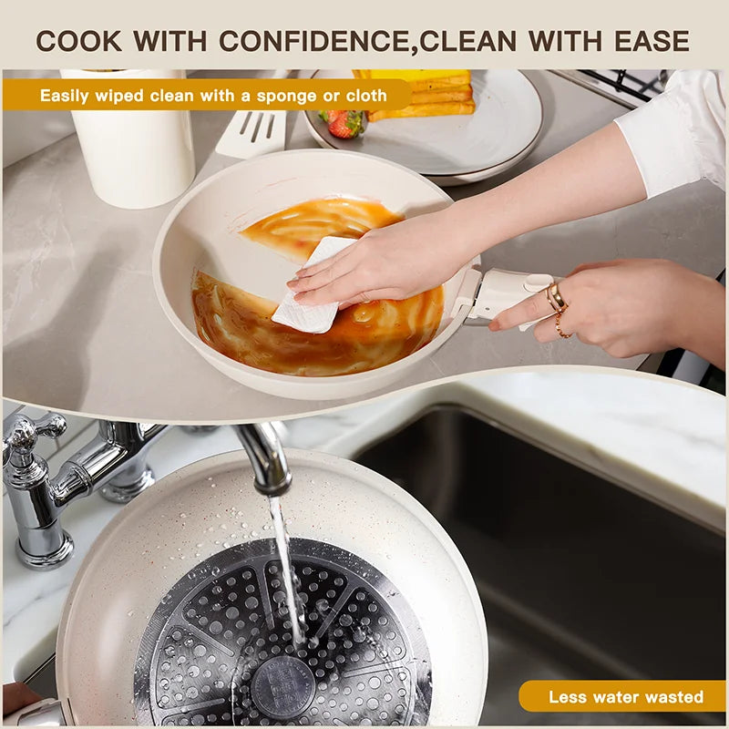 21-Piece Non-Stick Ceramic Cookware Set – Astercook Milky White Pots & Pans with Sensor Handles | Complete Kitchen Cookware Collection