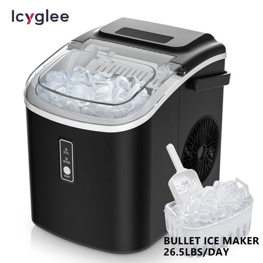 ICYGLEE Portable Ice Maker Machine – 9 Ice Cubes in 6 Minutes, 26.5 lbs/Day, Auto-Cleaning Countertop Ice Machine for Home, Kitchen, Camping & Parties