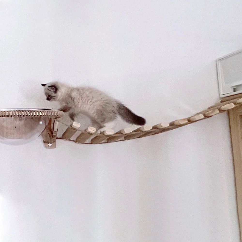 39.4" Cat Bridge for Cage – Sisal Rope Ladder & Wooden Step Scratcher | Pet Furniture & Cat Accessories