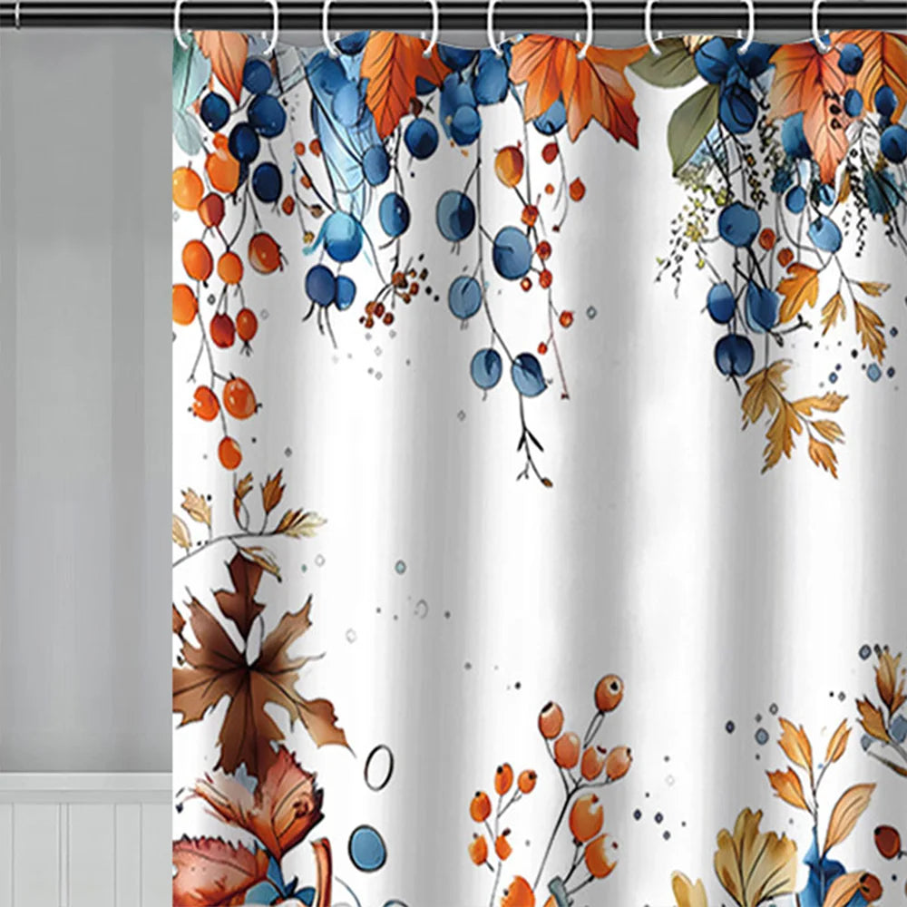 Thanksgiving Shower Curtain Set – 4-Piece Autumn Bathroom Decor with Hooks, Rugs & Mats
