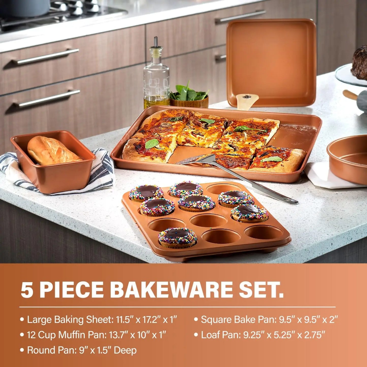 15-Piece Ceramic Nonstick Cookware Set – Deep Copper Pots & Pans with Bakeware and Fry Pan, PFOA & PFOS-Free, Non-Toxic Kitchen Cooking Set