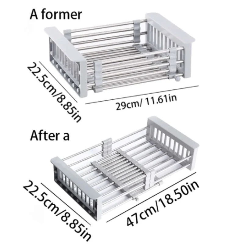 Adjustable Over-The-Sink Dish Drying Rack – Stainless Steel Telescopic Drainer Basket, Portable Space-Saving Kitchen Organizer