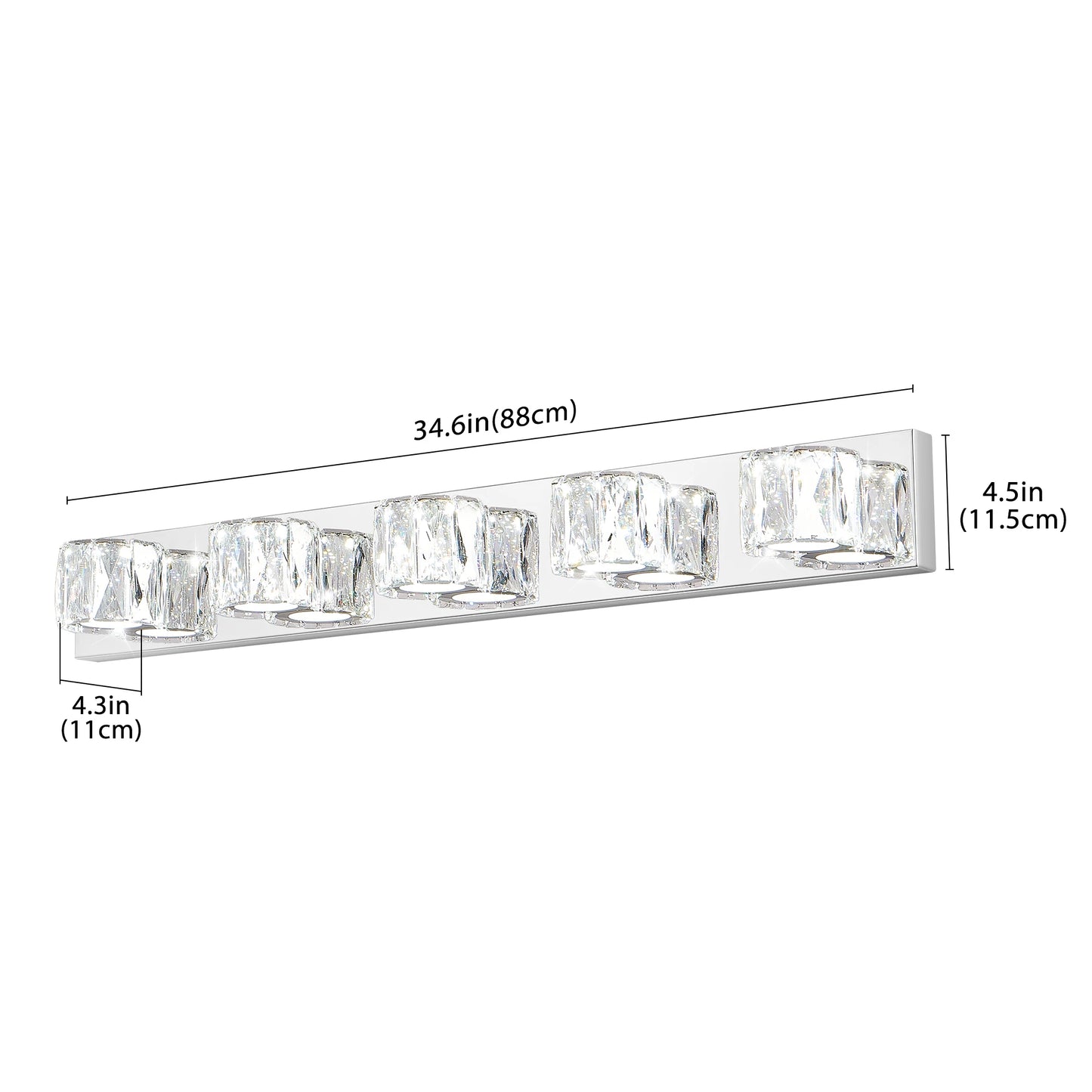 35" Modern Crystal 5-Light LED Wall Sconce – Elegant Chrome Bathroom Vanity Light with Clear Crystal Shades for Bathroom & Bedroom