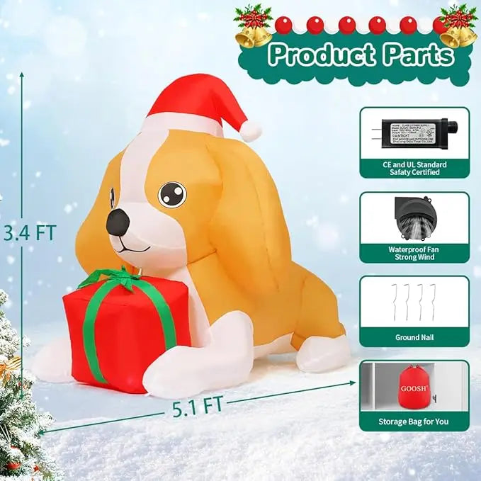 GOOSH 5FT Christmas Inflatable Dog Outdoor Decoration with Built-in LED Lights