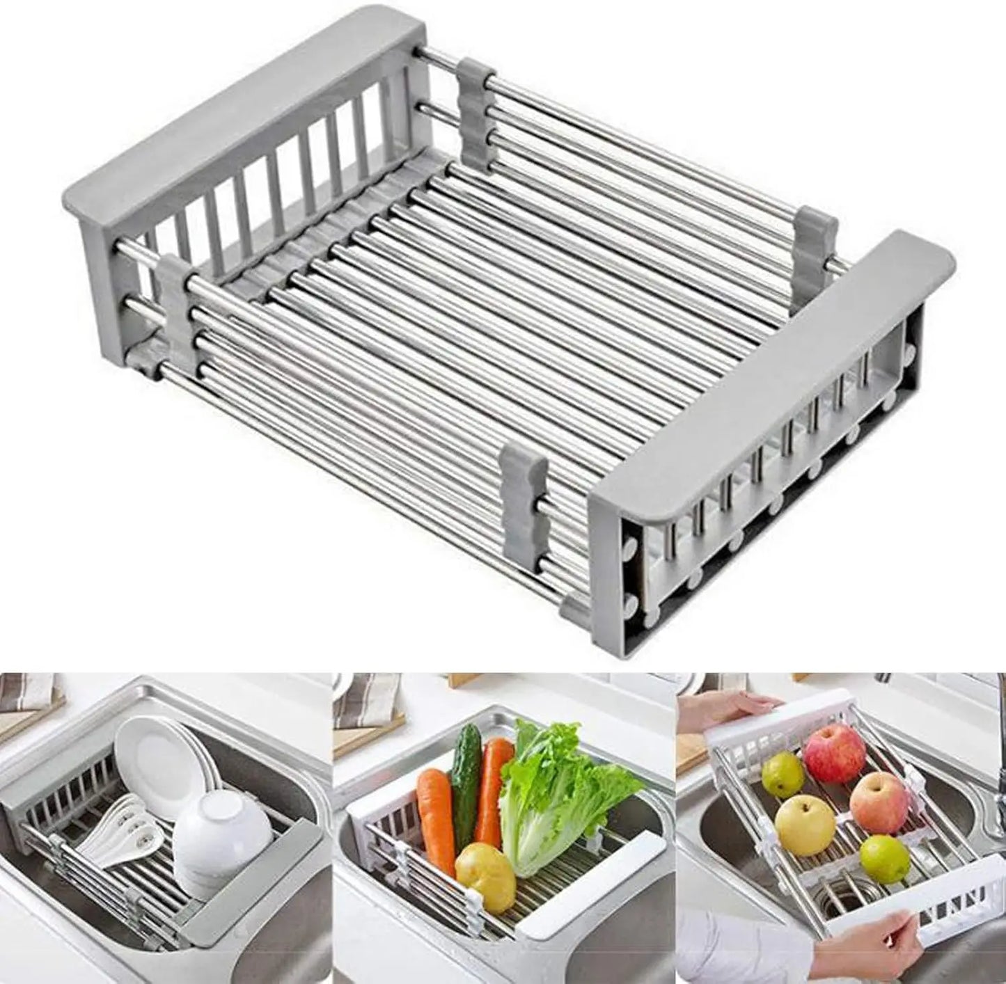 Adjustable Over-The-Sink Dish Drying Rack – Stainless Steel Telescopic Drainer Basket, Portable Space-Saving Kitchen Organizer