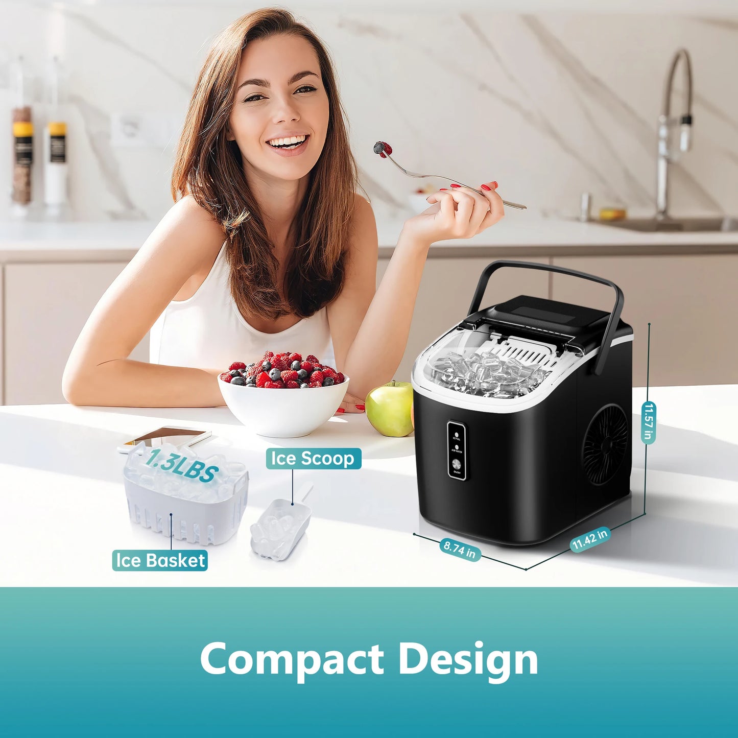 ICYGLEE Portable Ice Maker Machine – 9 Ice Cubes in 6 Minutes, 26.5 lbs/Day, Auto-Cleaning Countertop Ice Machine for Home, Kitchen, Camping & Parties