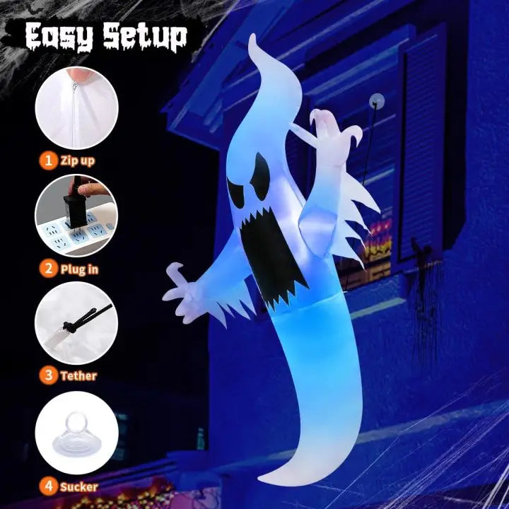 Goosh 6FT Spooky Blue Ghost Halloween Inflatable – LED Lighted Window Decor
