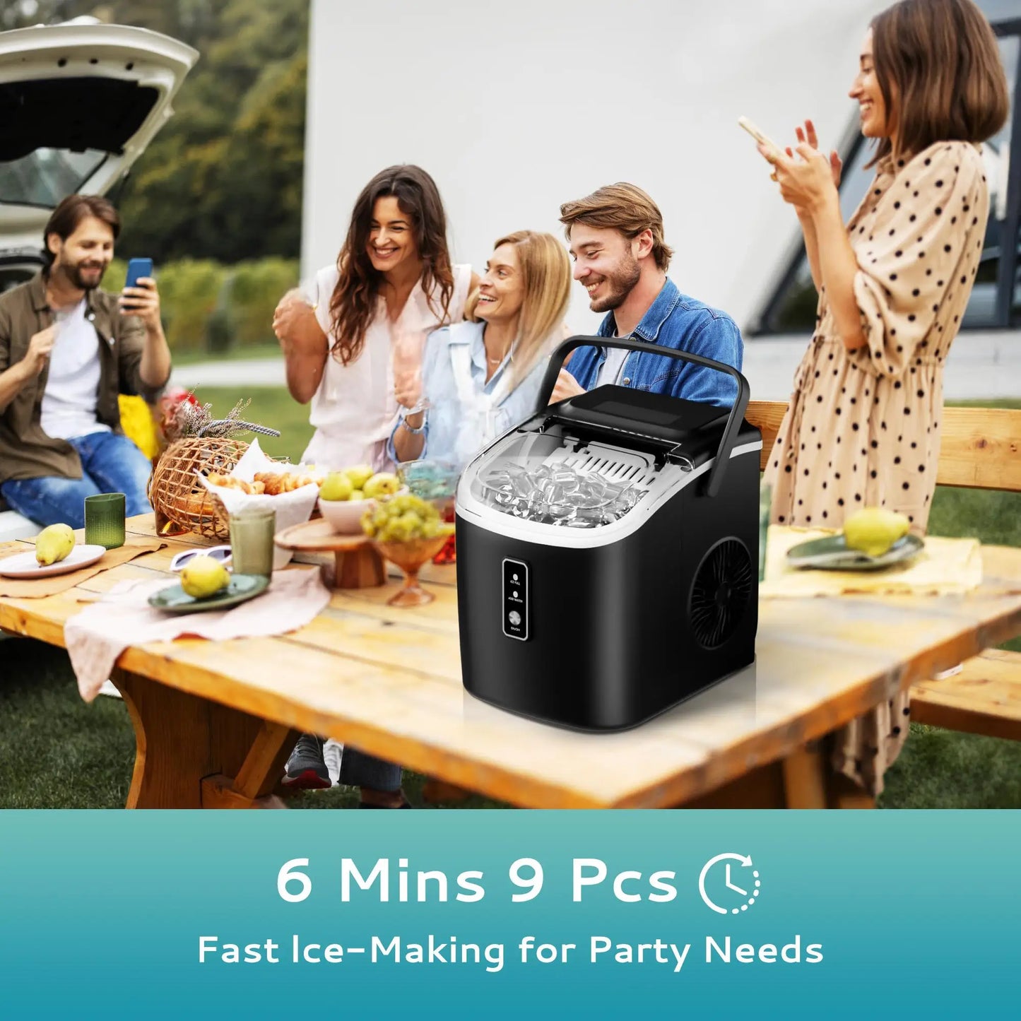 ICYGLEE Portable Ice Maker Machine – 9 Ice Cubes in 6 Minutes, 26.5 lbs/Day, Auto-Cleaning Countertop Ice Machine for Home, Kitchen, Camping & Parties