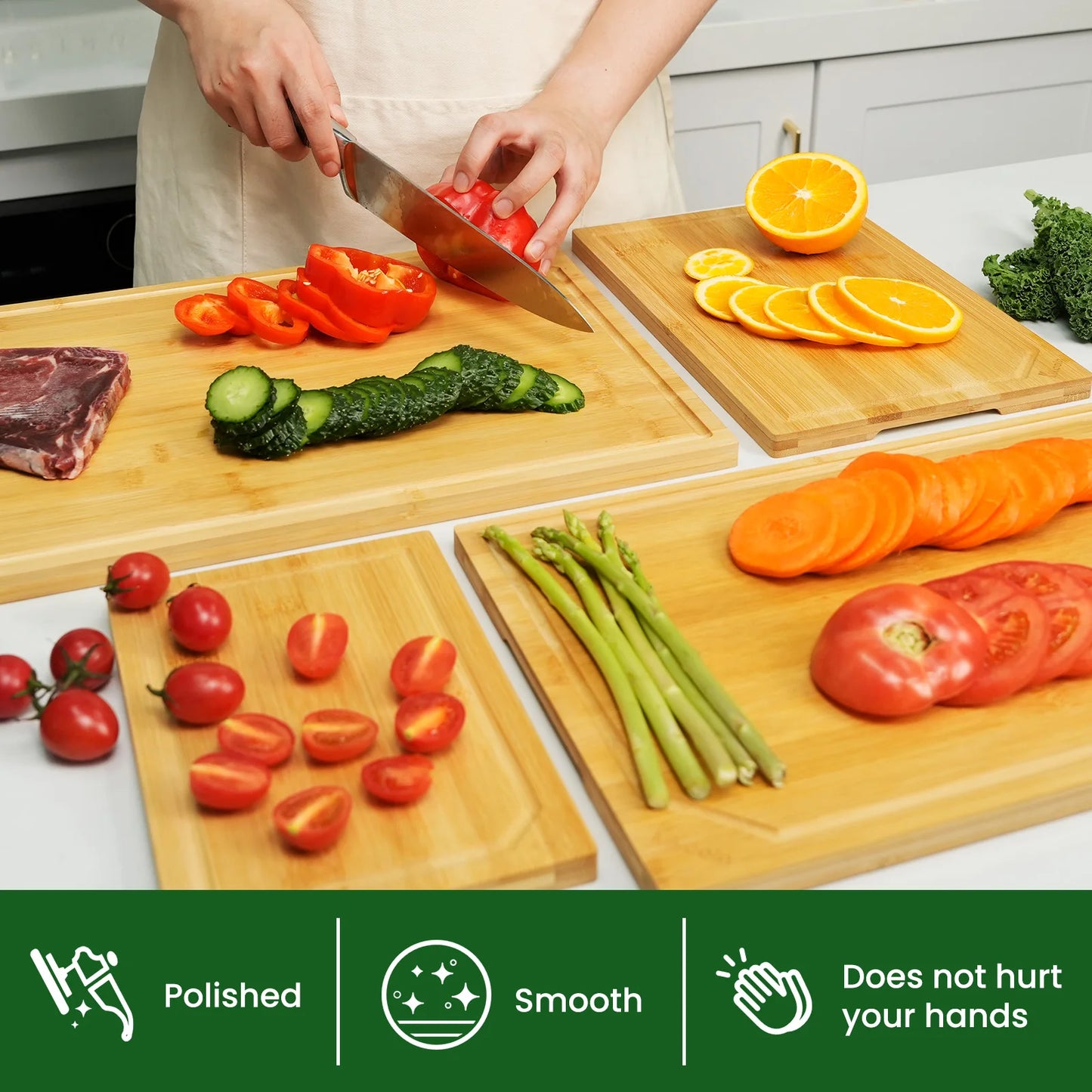 4-Piece Extra Large Bamboo Cutting Board Set – Heavy-Duty Kitchen Boards with Juice Groove & Built-In Handles
