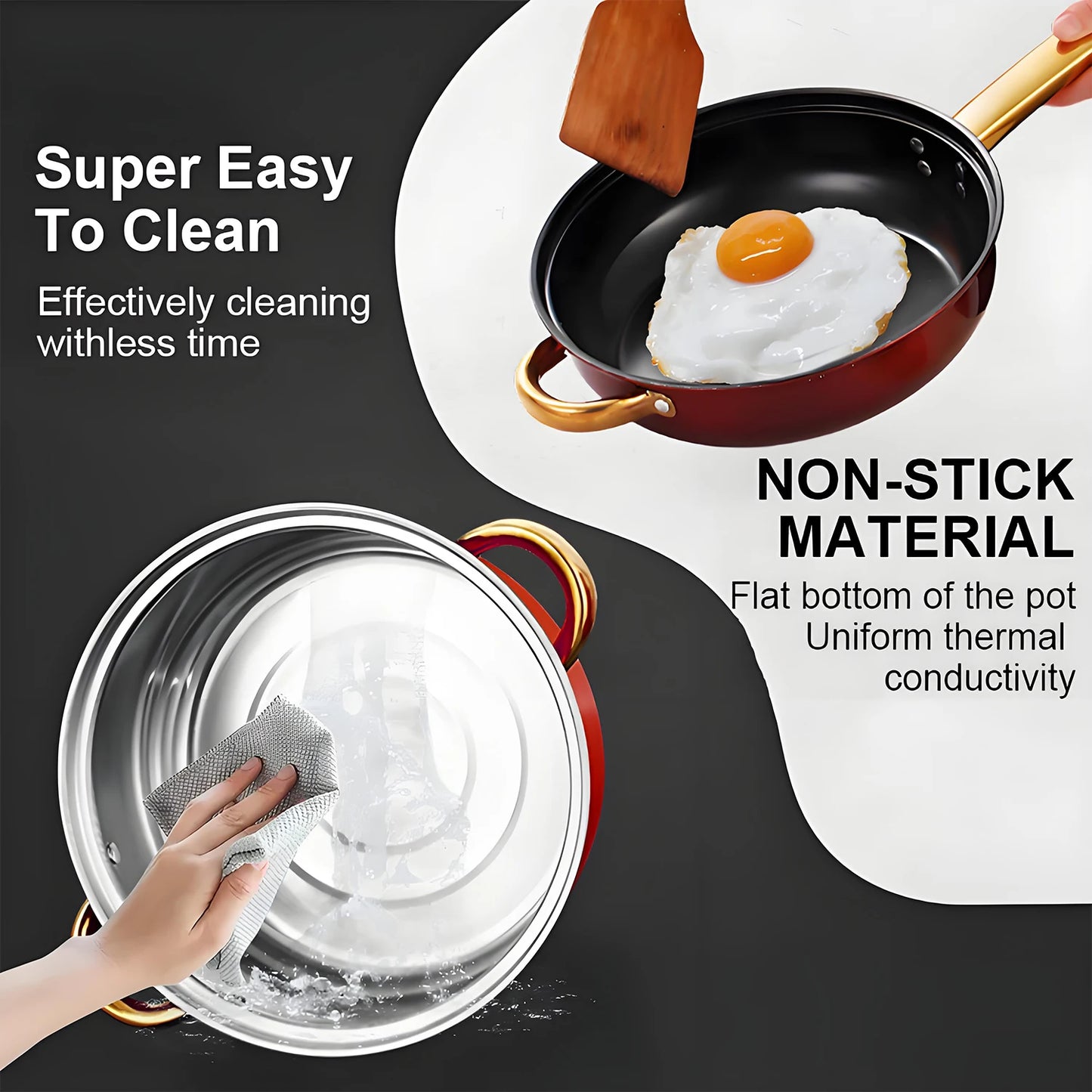 12-Piece Red Stainless Steel Cookware Set – Non-Stick Pots & Pans Collection | Complete Kitchen Cookware Solution