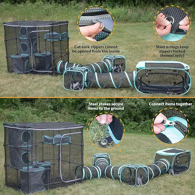 Outdoor Catio Furniture Mega Play Kit – Weather-Resistant Cat Climbing & Lounging Activity Center for Safe Enclosed Outdoor Fun