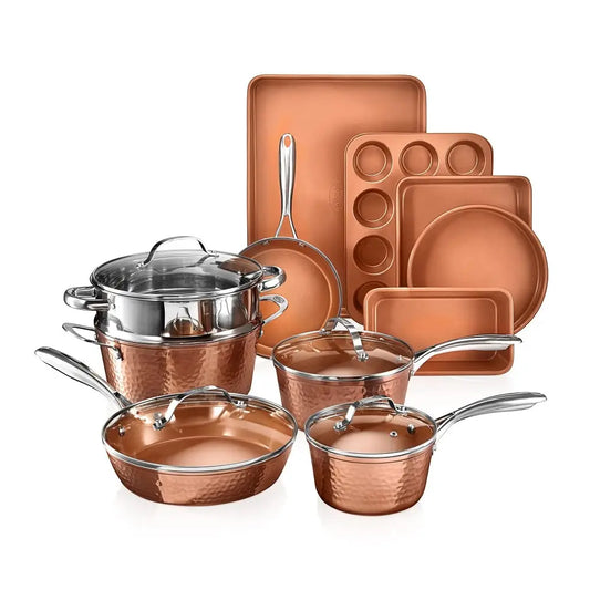 15-Piece Ceramic Nonstick Cookware Set – Deep Copper Pots & Pans with Bakeware and Fry Pan, PFOA & PFOS-Free, Non-Toxic Kitchen Cooking Set