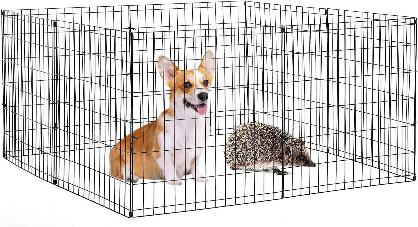24" Portable Dog Playpen – Metal Wire Exercise Pen & Crate for Small Pets, Black