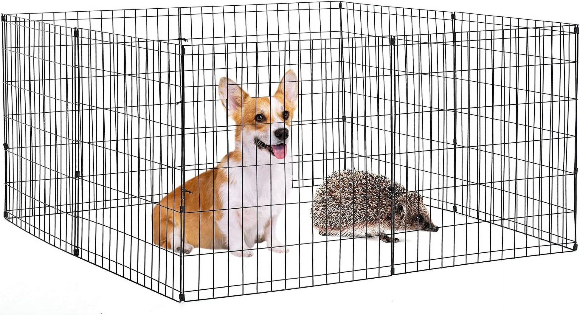 24" Portable Dog Playpen – Metal Wire Exercise Pen & Crate for Small Pets, Black