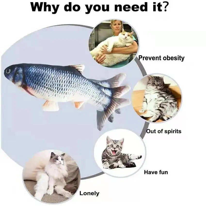 USB Rechargeable Floppy Fish Cat Toy – Realistic 3D Electric Kicker with Motion Sensor, Catnip & Sound – Interactive Chew Toy for Cats and Small Dogs