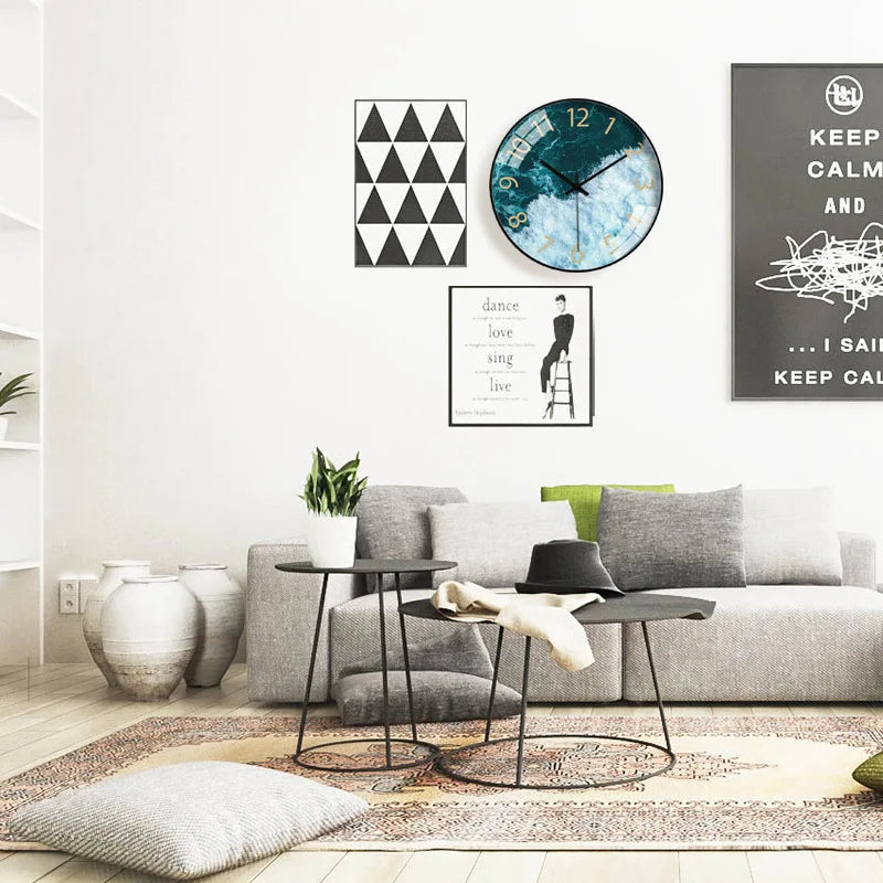 Large Nordic Glass Wall Clock With Beach Scene