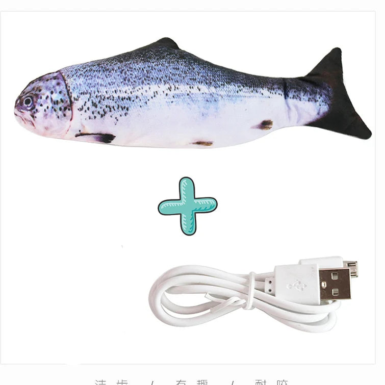 USB Rechargeable Floppy Fish Cat Toy – Realistic 3D Electric Kicker with Motion Sensor, Catnip & Sound – Interactive Chew Toy for Cats and Small Dogs