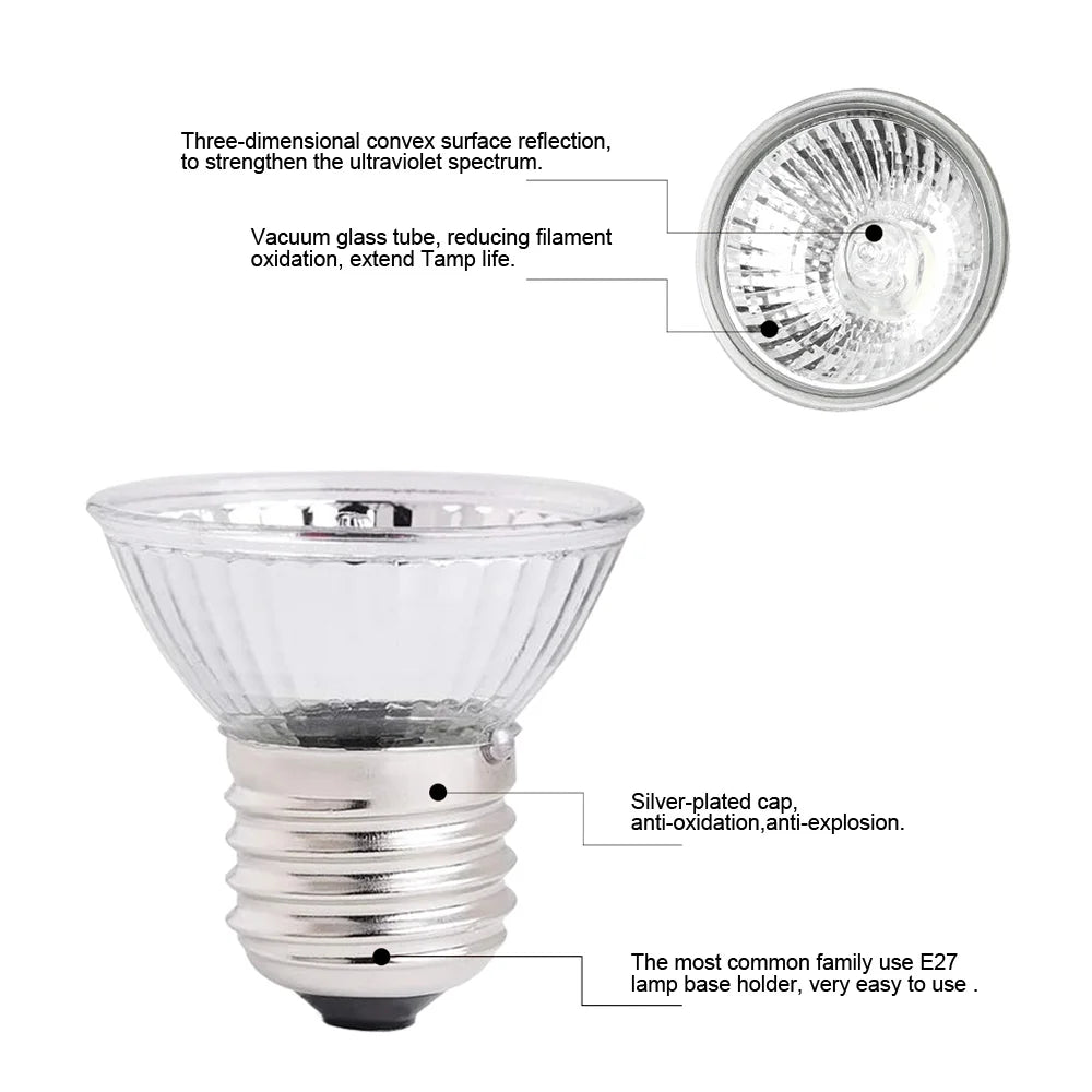 Reptile Heat Lamp Bulb with Clip-On Fixture – Dimmable UVA/UVB Basking Light for Turtles, Tortoises, Lizards & Amphibians with Timer Function